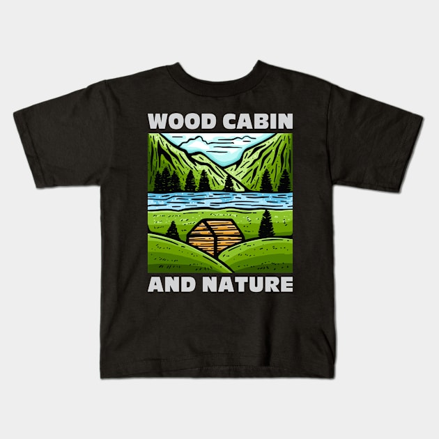 Outdoors Wood Cabin And Nature Kids T-Shirt by Wanda City